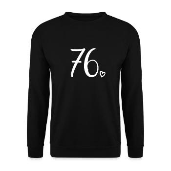 Süße Nummer 76, 76 Jahre alt, Geschenk zum 76. Geburtstag - Unisex Pullover - Schwarz - Vorne - Alina (178cm) & Michal (187cm)