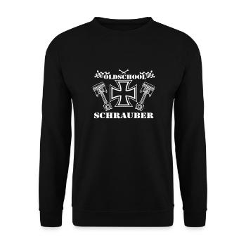 Auto Tuning Schrauber Kult Shirt, Oldschool (25) - Unisex Pullover - Schwarz - Vorne - Alina (178cm) & Michal (187cm)
