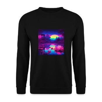 Seerosen auf dem See - Unisex Pullover - Schwarz - Vorne - Alina (178cm) & Michal (187cm)