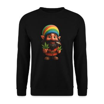 Bunter Kifferzwerg mit Joint & Pflanze - Unisex Pullover - Schwarz - Vorne - Alina (178cm) & Michal (187cm)