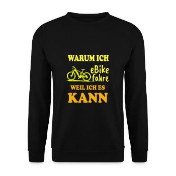 eBike - Warum ich eBike fahre T-Shirt - Unisex Pullover - Schwarz - Vorne - Alina (178cm) & Michal (187cm)