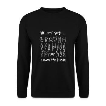 Wir sind sicher - ich weiss die Knoten - Unisex Pullover - Schwarz - Vorne - Alina (178cm) & Michal (187cm)