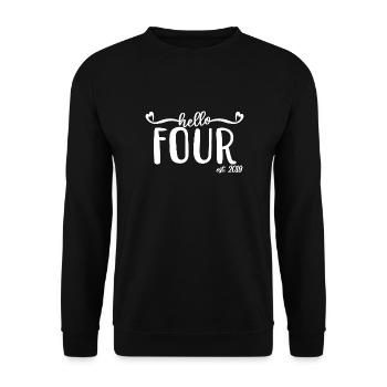 4ème anniversaire enfants filles 4 Hello Four Est. 2019 - Sweat-shirt Unisexe - noir - Devant - Alina (178cm) & Michal (187cm)