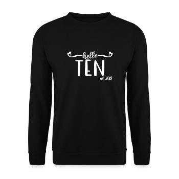 10e anniversaire enfants filles 10 hello ten est. 2013 - Sweat-shirt Unisexe - noir - Devant - Alina (178cm) & Michal (187cm)