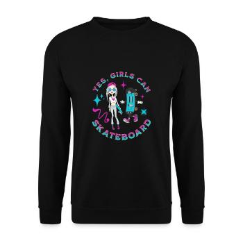 Ja Mädchen können Skateboard Skateboarder Skater Frauen - Unisex Pullover - Schwarz - Vorne - Alina (178cm) & Michal (187cm)