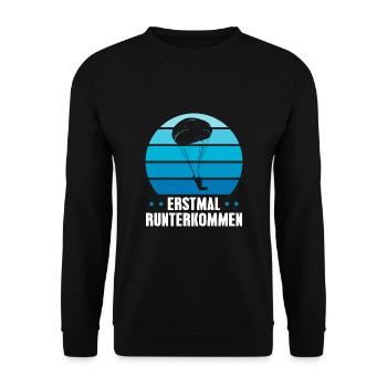 Fallschirm Erstmal Runterkommen Fallschirmspringer - Unisex Pullover - Schwarz - Vorne - Alina (178cm) & Michal (187cm)