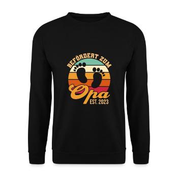 Befördert zum Opa 2023 Werdender Opa Geschenk - Unisex Pullover - Schwarz - Vorne - Alina (178cm) & Michal (187cm)
