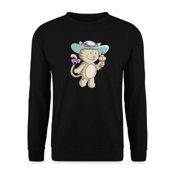 Sommer Katze Comic - Unisex Pullover - Schwarz - Vorne - Alina (178cm) & Michal (187cm)