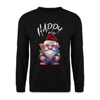 Frohe Weihnachten Wichtel ich hasse weihnachten - Unisex Pullover - Schwarz - Vorne - Alina (178cm) & Michal (187cm)