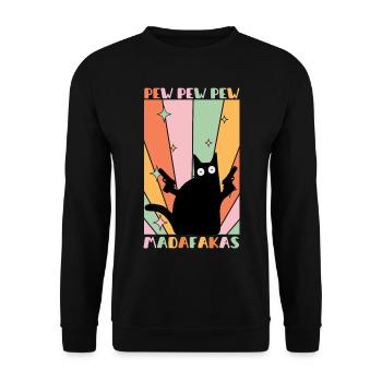 Pew Pew Madafakas Lustiges Katze Design - Unisex Pullover - Schwarz - Vorne - Alina (178cm) & Michal (187cm)