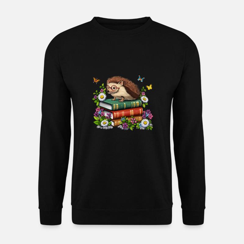 Hedgehog Reading Books - Unisex Sweatshirt - black