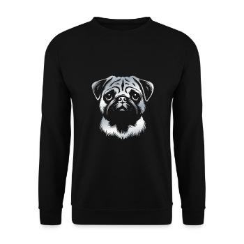Pug, dog head, drawing silver - Unisex Sweatshirt - black - Front - Alina (178cm) & Michal (187cm)