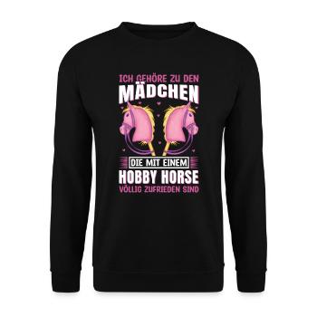 Hobby Horse Pferd Reiterin - Unisex Pullover - Schwarz - Vorne - Alina (178cm) & Michal (187cm)