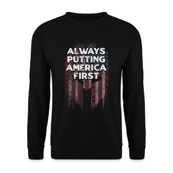 Amerika immer an die erste Stelle setzen Patriotisch 4. Juli - Unisex Pullover - Schwarz - Vorne - Alina (178cm) & Michal (187cm)