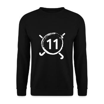 Hockey Feldhockey Hockeysport Hockeyspieler Nr.11 - Unisex Pullover - Schwarz - Vorne - Alina (178cm) & Michal (187cm)