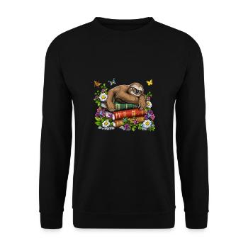 Lazy Sloth Bücher - Unisex Pullover - Schwarz - Vorne - Alina (178cm) & Michal (187cm)