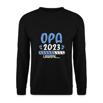 Schwangerschaft 2023 Werdender Opa Geschenk - Unisex Pullover - Schwarz - Vorne - Alina (178cm) & Michal (187cm)