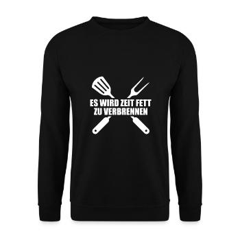Fett verbrennen Grill Zubehör Grillsaison - Unisex Pullover - Schwarz - Vorne - Alina (178cm) & Michal (187cm)