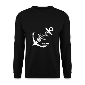 Kapitän ahoi Pirat "Anker gelichtet" Bootsmann - Unisex Pullover - Schwarz - Vorne - Alina (178cm) & Michal (187cm)