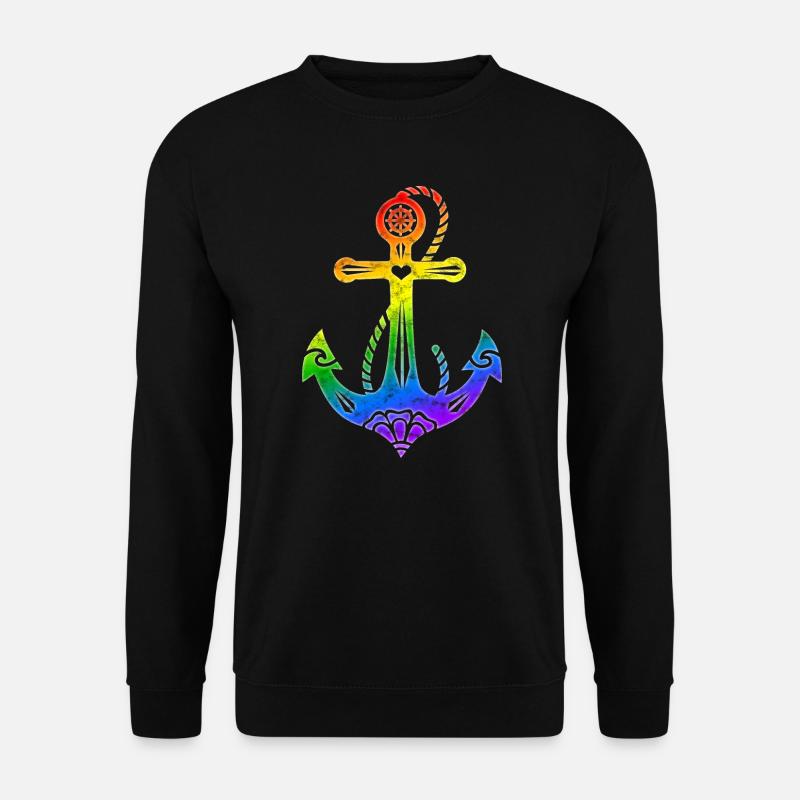 Regenbogen Anker Gay Pride, LGBT, LGBTQ, Rave, CSD - Unisex Pullover - Schwarz