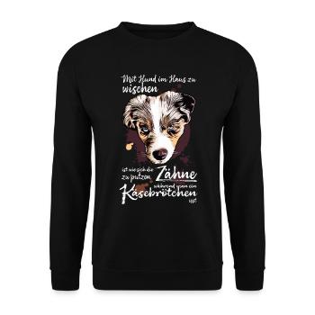Haushalt mit Hund - Unisex Pullover - Schwarz - Vorne - Alina (178cm) & Michal (187cm)