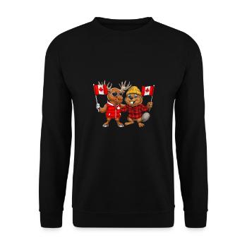Kanadischer Biber Und Elch - Unisex Pullover - Schwarz - Vorne - Alina (178cm) & Michal (187cm)
