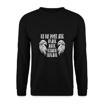 Ich Bin Immer Artig Geschenk - Unisex Pullover - Schwarz - Vorne - Alina (178cm) & Michal (187cm)