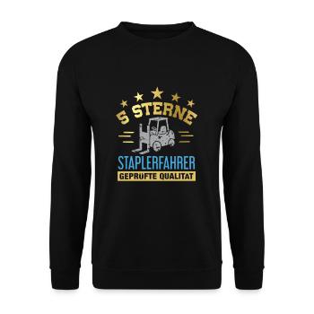 Stapler / Staplerfahrer - Unisex Pullover - Schwarz - Vorne - Alina (178cm) & Michal (187cm)
