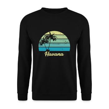Havana Sea Palm Blue Gift Vintage Retro - Unisex Sweatshirt - black - Front - Alina (178cm) & Michal (187cm)