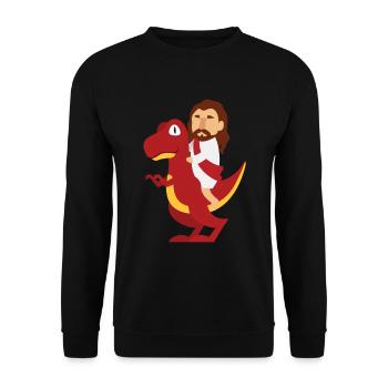 Jesus Dinosaur T-Rex Religion Atheist Gift - Unisex Sweatshirt - black - Front - Alina (178cm) & Michal (187cm)
