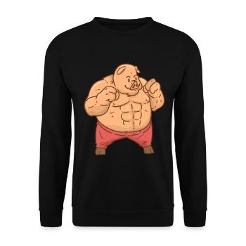 Pig with Sixpack Super Strong - Unisex Sweatshirt - black - Front - Alina (178cm) & Michal (187cm)