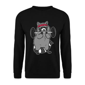 Fitness Waschbär Powerliftig Raccon - Unisex Pullover - Schwarz - Vorne - Alina (178cm) & Michal (187cm)