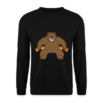 Bär im Fitnessstudio mit Kurzhanteln - Unisex Pullover - Schwarz - Vorne - Alina (178cm) & Michal (187cm)
