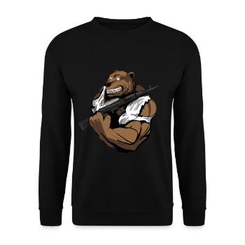 Bär mit der Waffe - Unisex Pullover - Schwarz - Vorne - Alina (178cm) & Michal (187cm)