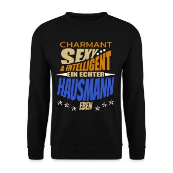 Hausmann lustiger Spruch - Unisex Pullover - Schwarz - Vorne - Alina (178cm) & Michal (187cm)