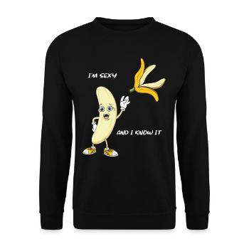 Witziges Bananen Striptease T-Shirt Geschenk - Unisex Pullover - Schwarz - Vorne - Alina (178cm) & Michal (187cm)