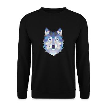 WOLFKOPF MOSAIK KUNST DESIGN WOLF - Unisex Pullover - Schwarz - Vorne - Alina (178cm) & Michal (187cm)