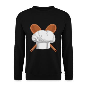 Koch - Kochmütze - Holzbesteck - Unisex Pullover - Schwarz - Vorne - Alina (178cm) & Michal (187cm)