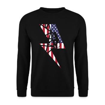 Lineman Elektriker Amerika Flagge Usa Geschenk - Unisex Pullover - Schwarz - Vorne - Alina (178cm) & Michal (187cm)