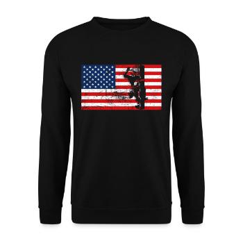 Lineman Elektriker Amerika Flagge Usa Geschenk - Unisex Pullover - Schwarz - Vorne - Alina (178cm) & Michal (187cm)