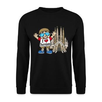 I LOVE BARCELONA Spanien La Sagrada Familia - Unisex Pullover - Schwarz - Vorne - Alina (178cm) & Michal (187cm)