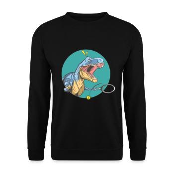 T-Rex beim Tennis - Unisex Pullover - Schwarz - Vorne - Alina (178cm) & Michal (187cm)