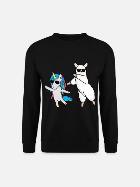 Dabbendes Lama mit Einhorn und Sonnenbrillen - Unisex Pullover - Schwarz