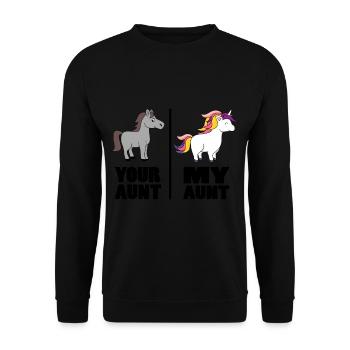 Deine Tante Meine Tante Lustiges Einhorn Geschenk - Unisex Pullover - Schwarz - Vorne - Alina (178cm) & Michal (187cm)