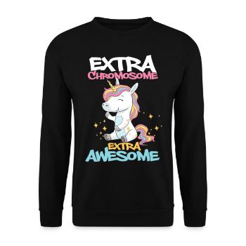 Chromosome Unicorn Down Syndrom Spruch Geschenk - Unisex Pullover - Schwarz - Vorne - Alina (178cm) & Michal (187cm)