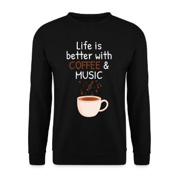 Life is better with music and coffee gift - Unisex Sweatshirt - black - Front - Alina (178cm) & Michal (187cm)