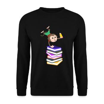 School enrollment school monkey books pen learning - Unisex Sweatshirt - black - Front - Alina (178cm) & Michal (187cm)