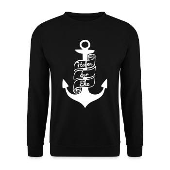 Hafen der Ehe | Hochzeit Familie Liebe Geschenk - Unisex Pullover - Schwarz - Vorne - Alina (178cm) & Michal (187cm)