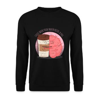 Kaffee Gehirn Trinken Spruch Lustig - Unisex Pullover - Schwarz - Vorne - Alina (178cm) & Michal (187cm)