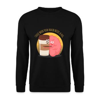 Kaffee Gehirn Trinken Spruch Lustig - Unisex Pullover - Schwarz - Vorne - Alina (178cm) & Michal (187cm)